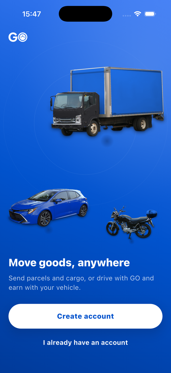 GO app welcome screen
